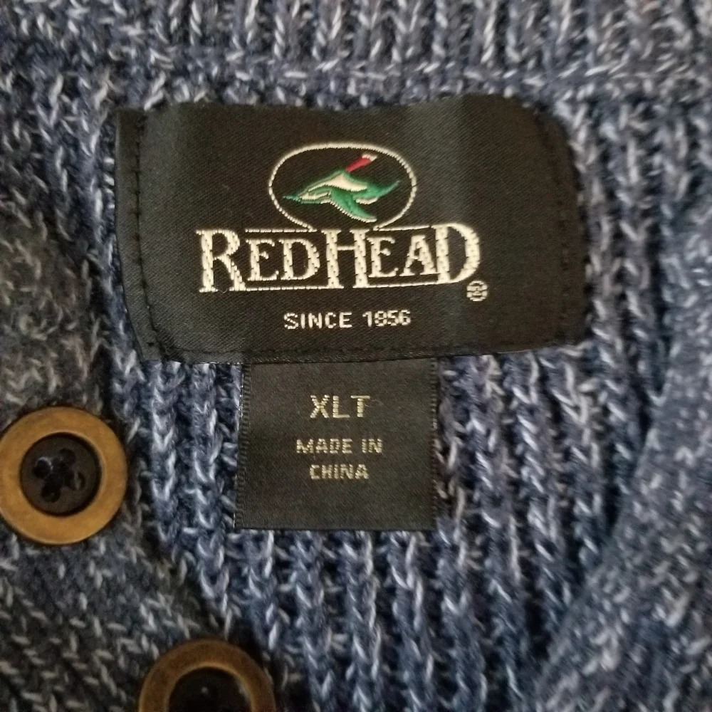 Red Head Blue Henley Pullover Knit Sweater‎ Long Sleeve Sweatshirt Size X…